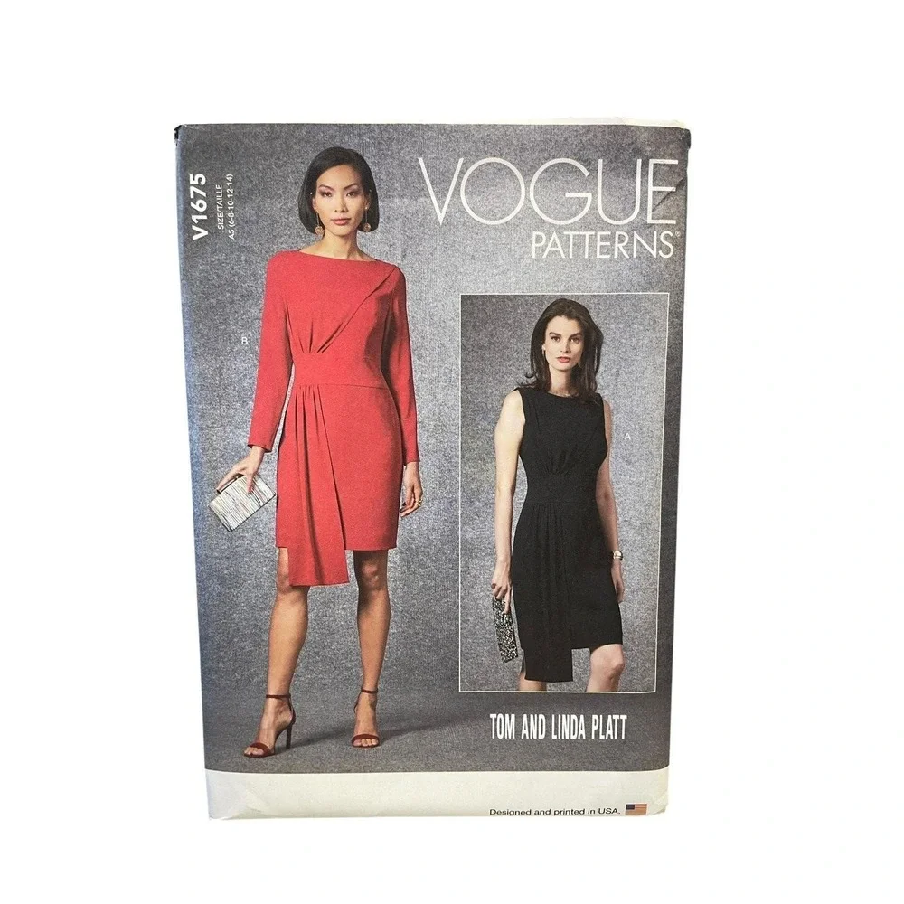 Vogue V1675 Misses' Draped‎ Dress AS (6-8-10-12-14) Modern Designer Pattern